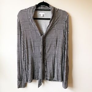 Charter Club Houndstooth Tie Neck Blouse - Size L